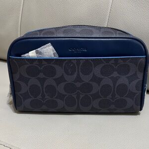Coach Signature Canvas Travel Pouch in Navy and Gray
